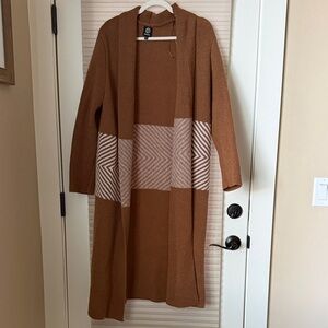 Bobeau Brown and Cream Long Cardigan